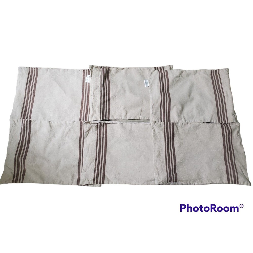 Lot Set of 6: AMAN Brown Beige Striped Placemat 100% Cotton 13x19 Made In India